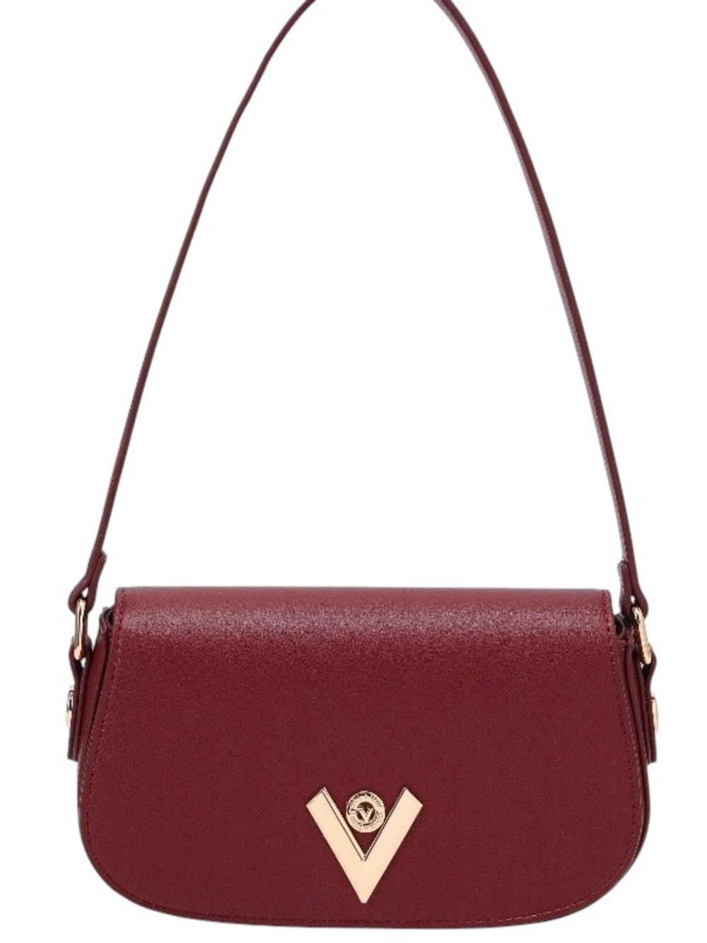 Valentino Orlandi Velora Cherry Red Shoulder Bag with Gold-tone V Emblem